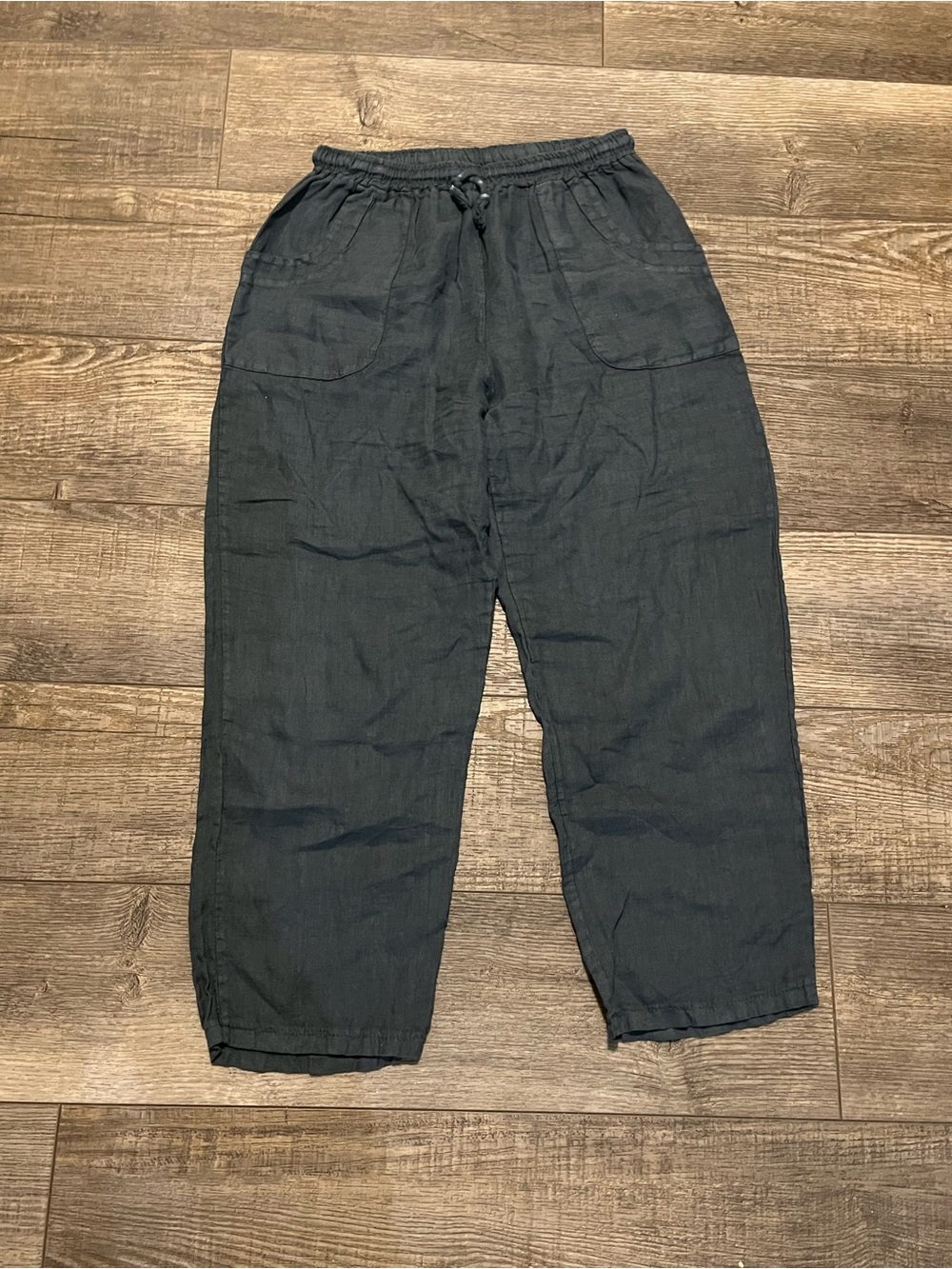 Cobblestone Living Relaxed Drawstring Linen Blend Pants Navy Made in Italy